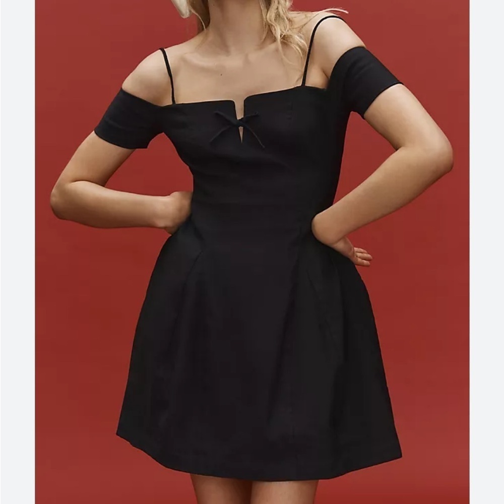 Anthropologie Maeve Off The Shoulder Bow Mini Dress Black Sz XS